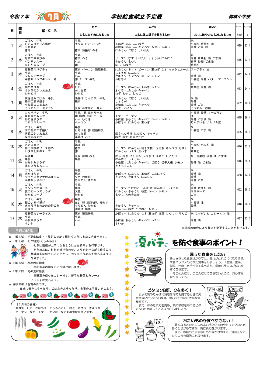 R7.7月 献立表.pdfの1ページ目のサムネイル