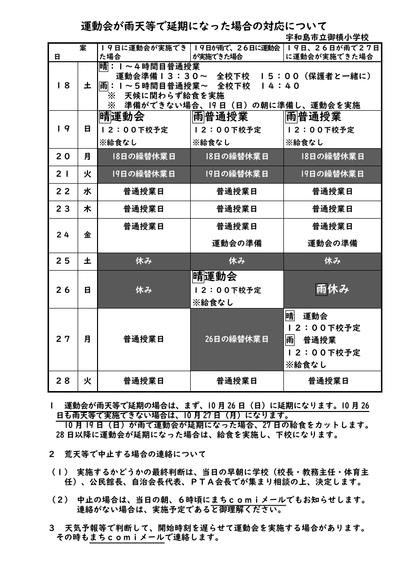 運動会延期の場合.pdfの1ページ目のサムネイル