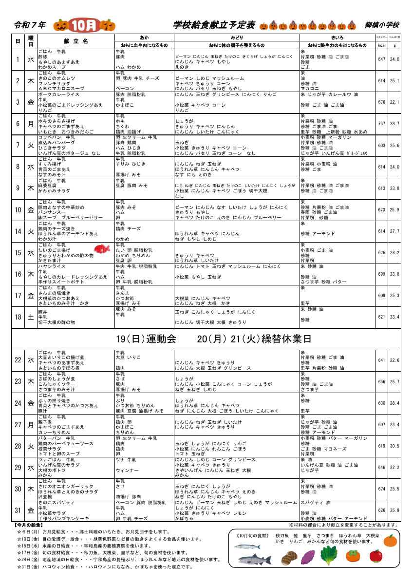 R7.10月 献立表.pdfの1ページ目のサムネイル